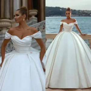 Off-the-shoulder Elegant Sweetheart Ball Gown Wedding Dresses Sweep Train Satin Bridal Gowns 2023 BC12593 s