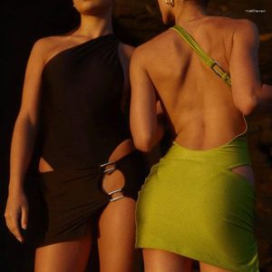 Vestidos casuais verão bodycon vestido banho saídas pareo mini tomada para mulheres 2024 roupas roupas sexy aberto volta inclinada um ombro