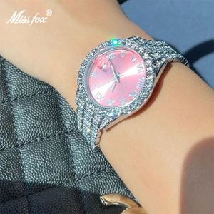 Relógios femininos missfox rosa feminino relógio de luxo pequeno rosto elegante quartzo para senhoras olhar gelado festa jóias mini babe tão cute2637