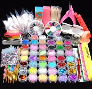 48 Glitter Powder Manicure Nail Kit Rhinestones 3d Design Acrylic Powder Gel Polish Nail Tips Gems Decoration Diy Nail Tools Kit2794191