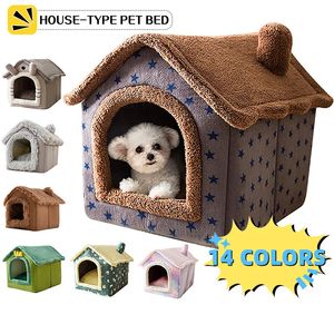 Składane łóżko kota Pet Dog House Winter Cat Villa Sleep Handel Zdejmowane ciepłe gniazdo Zamknięte namioty jaskiniowe zapasy dla zwierząt 240226