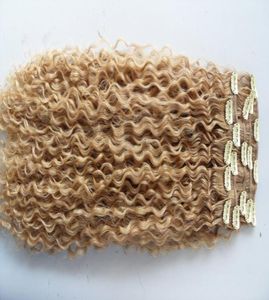 Nowy brazylijski kręcone włosy klip z wątkiem w naturalnym perwersyjnym curl tknie nieprzetworzone blond ludzkie dziewicze remy przedłużenia chińskie włosy 6019573