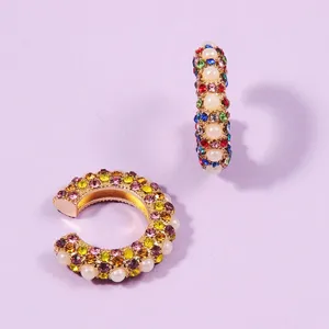 Brincos traseiros 1 peça vintage multicolorido strass clipes de orelha para mulheres cz peral manguito sem piercing joias de cristal em forma de C