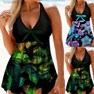 Women's Swimwear Summer Fashion Design Womens Bikini Two-piece Set with Green Butterfly Print Swimwear and Sports Beach Wear S-6XL L240308