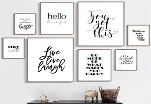 Live Love Laugh Inspiring Citat Wall Art Canvas Måla svart och vit vägg affischtryck för vardagsrum modern heminredning6481970