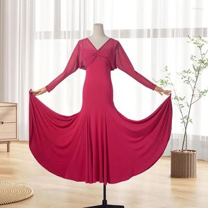 Stage Wear Modern Dance Style Practice Bright Crystal Mesh Long Sleeve National Standard Performance Social Swing Dress