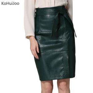 Kleider Kohuijoo 2023 Frühling Herbst Plus Größe Frauen sexy Kunstlederröcke Vintage High Taille Female Bürostifte Rock