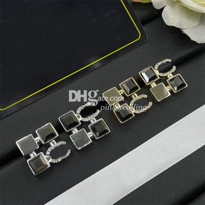 Square Shape Earrings Double Letter Enamel Stud Square Diamond Jewelry Earrings Wedding Engagement With Box