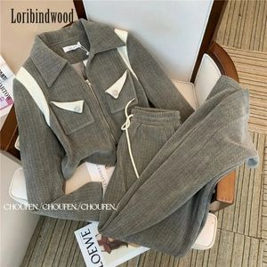 Loribindwood Womens Autumnwinter Advanced Sense of Agereducing Sports Hoodie Wideleg Pants Twopiece Set 240308