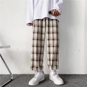 Hosen Frühling Y2k Plaid Hosen Männer 2023 Koreanische Mode WideLeg Hosen HipHop Streetwear Lose Baggy Jogginghose Oversize Frauen Hosen