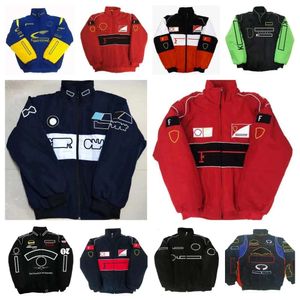 Tuta da gara F1 Autunno/Inverno Giacca imbottita in cotone ricamato con logo per auto Giacche con ricamo completo Giacche da motociclista retrò stile college qw