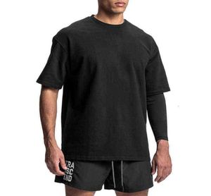 Kort ärm T-skjortor Herrmännens sommar Nya koreanska version Solid färg utanför axeln Kort ärmmordsmärke tvättade rund hals casual sport T-shirt6631360