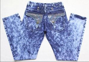 Nwt erkek robin kot tasarımcı denim jean kristal saplamalar klips kanatları düz pantolonlar erkek boyutu 3042 mavi2965798