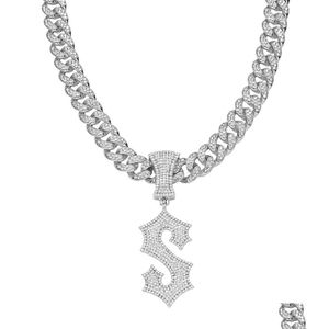 Pendant Necklaces Hip Hop Men Rapper Shiny Diamond Pendant Gold Necklace S Letter Micro-Inset Zircon Jewelry Night Club Accessory Swea Dhosn