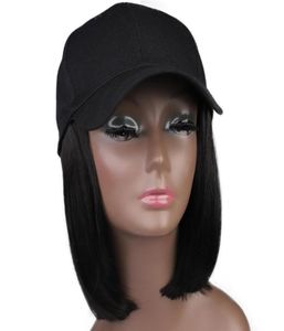 Synthetic Wigs Baseball Hat With Hair Attached For Women Short Bob Hairstyles Easy To Use Adjustable Black7337341