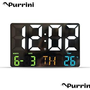 Wall Clocks Remote Control Large Electronic -Mounted Digital Led Light Sensing Temp Date Power Off Memory Table 220930 Drop Delivery Dhzay