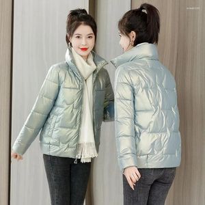 Kvinnors dike rockar Autumn Winter Glossy Down Cotton Jacket 2024 Korean Standing Collar Ultra Light Women Short Tops 5xl
