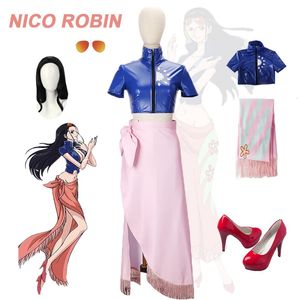 Nico Robin Cosplay Costume Anime Ubrania Szkoła dziewczyna COS Halloween Sexy Dress Up for Women Full Set Buty okulary 240223