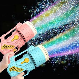 Sand Play Water Fun Baby Bath Toys Pomperos Toy Bubble Gun Rocket 69 Hole Man Launcher Shape Automatisk fläkt tvål barns barn gåvor H240308