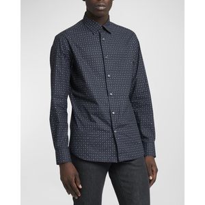 Camisas masculinas verão Brioni azul manga comprida meia noite camisa de algodão