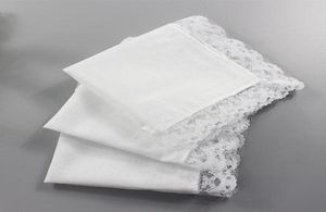 12PCS 23 25CM Cotton Ladies Handkerchief Pure White Handkerchief Small Square with Lace8613136