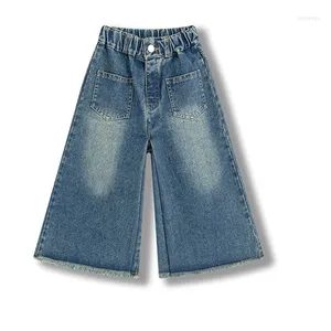 Брюки, модные и универсальные детские широкие джинсы, прочные, мягкие, не мнутся, весна-осень 2024 г.