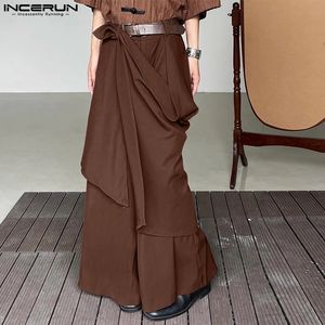 Fashion Men Wide Leg Pants Solid Loose Button Joggers Irregular Trousers Streetwear Oversize Skirts S5XL INCERUN 240305