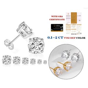 Sterling Sterling Silver 18k Guldpläterad örhängen runt Moissanite Iced Out Fashion Hiphop Stud Earring Set for Men