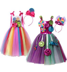 Girl039s klänningar Girls Candy Dress Costume Halloween Cosplay Chrismtas Kids Carnival Party Clothing med pannband9856288