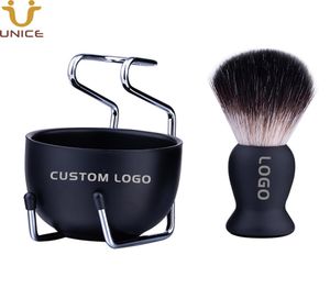 MOQ 100 sets OEM Custom LOGO Black Stainless Steel Beard Grooming Tool Beards Shaving Brush Boar Bristle Mustache Brushes Kits wit5807553