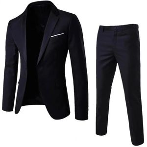 Mężczyźni Blazer Spodnie Zestaw pary marynarki ślubnej Blazery Slim Fit Turndown Kllaru One Button Pockets Suit Formal Business Dress 240227