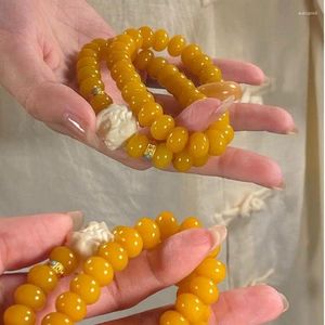 Strand Handgjorda hårband med naturliga gula jade buddhistiska bönpärlor och kinesiska styldans tillbehör