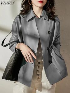 Zanzea zarif çifte ezilmiş gündelik ceket kadın ceketleri sonbahar uzun kollu gömlek geri çevirme yakalı dış giyim 240226