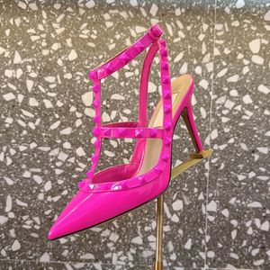 Shoe stud details Dress shoes cage type Stiletto heel sandals Genuine Leather ankle strap pointed toe Pumps Women's Luxury designer Party Evening Shoes with box 35-42