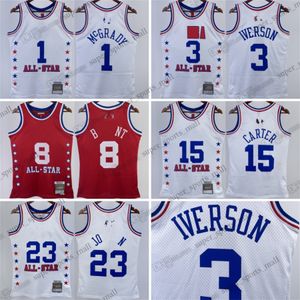 Tryckt klassisk Retro 2003 All-Star Basketball Jerseys 15 Vince 1 Tracy 3 Allen Carter McGrady Iverson Jersey