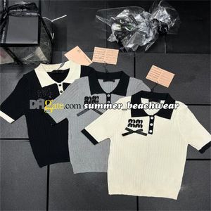 Summer Knit Short Sleeve T Shirt Women Short Style Polo Shirt Designer Breathable Knit Tops Preppy Knit T Shirt