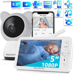 Babyphone-Kamera Hochauflösender 1080P-WLAN-Monitor tragbar mit Anwendung 5-Zoll-Display, Schwenk-Neige-Zoom-Babykamera, Nachtsicht, Zwei-Wege-Anruf Q240308