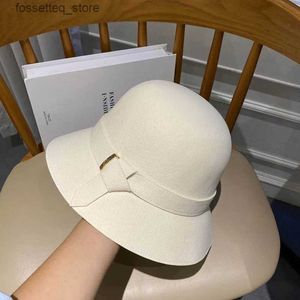 Wide Brim Hats Bucket Hats Janese simple art small edge fisherman hat la autumn and winter leisure woollen basin hat holiday shading English felt L240305