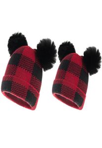 CAPS HATS 2021 Vinterplål Baby Christmas Hat Fur Ball Parentchild Sticked 2st Warm Beanie For Mom Gifts8763602