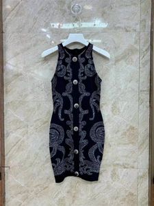 Milan Runway Dress 2024 Black Print Spaghetti Strap Buttons Sleeveless Slim Long Dresses Holiday Vestidos De Festa 3089
