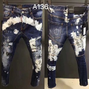 Mäns jeans herrar jeans street stil mode män hög kvalitet retro blå tryckt designer smal fit rippad hiphop stänkade denim pantsmens 240308