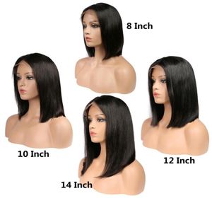 Volle Spitze Echthaar Perücken Für Frauen Natürliche Schwarz 130 Dichte Peruanisches Remy Haar Seidige Gerade Kurze Bob Spitze front Echthaar W6147434