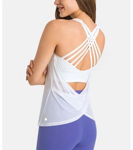 Womens LL Yoga Tank Top for Pad Women Gym T Shirit Crewneck Tops Trening Casual Summer DT055