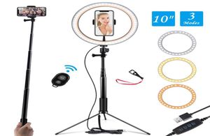 スタンド携帯電話付きの10インチLEDセルフィーリングライトYouTobe Pography Fill Light Camera Tripod USB Circular PO Ring Lamp9835282