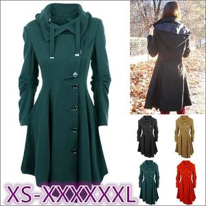 Plus Size S-7XL Fashion Women Tops Long Medieval Trench Coat Women Winter Black Gothic Coat Elegant Women Coat Vintage Female 240306