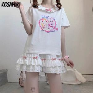 Dresses Kosahiki High Waist Mini White Skirts Gothic Saia Lace Bow Patchwork Pleated Women Skirts Casual College Lolita Haruku Skirt