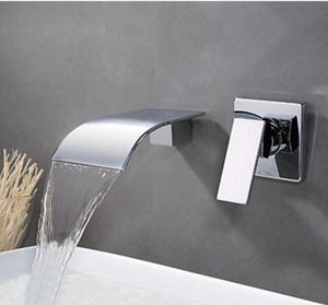 Promozione Rubinetto per vasca da bagno in ottone cromato in ceramica Maniglia singola con beccuccio a parete con flusso a cascata con acqua fredda7770878