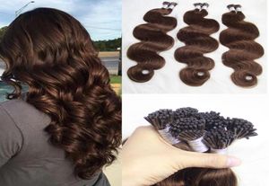 茶色のボディウェーブヘアエクステンションIチップエクステンション100女性用に作られた人間の髪6285459