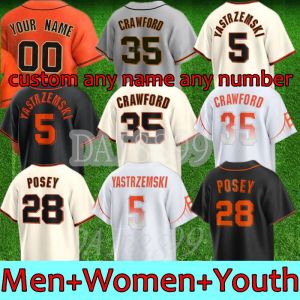 Anpassade män kvinnor ungdomsbasebolltröjor San 5 Mike Yastrzemski 35 Brandon Crawford Francisco Men Women Kids Giants Evan Longoria Joc Pederson Brandon Belt Buster