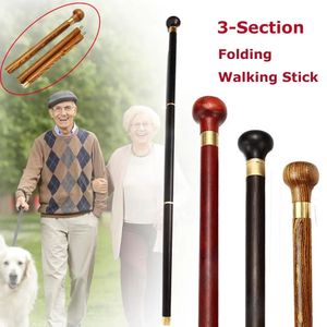 86.5CM 3-Section Sandalwood Wood Walking Stick Handle With Bag For Older Man 240306